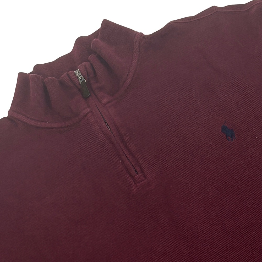 Polo Ralph Lauren Pullover Mens XL Burgundy Estate Rib Quarter-Zip Cotton Logo
